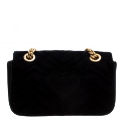 Pre Owned حقيبة كتف غوتشي مارمونت GG مطرزة صغيرة قطيفة سوداء