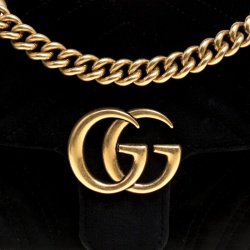 Pre Owned حقيبة كتف غوتشي مارمونت GG مطرزة صغيرة قطيفة سوداء