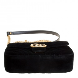 Pre Owned حقيبة كتف غوتشي م ارمونت GG مطرزة صغيرة قطيفة سوداء