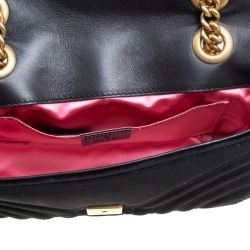 Pre Owned حقيبة كتف غوتشي مارمونت GG مطرزة صغيرة قطيفة سوداء