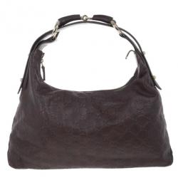 مملوكة مسبقًا Gucci Dark Brown Leather Guccissima Medium Horsebit Hobo