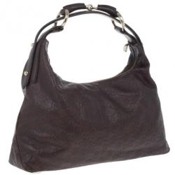 مملوكة مسبقًا Gucci Dark Brown Leather Guccissima Medium Horsebit Hobo