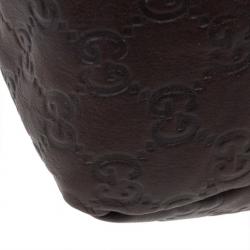 مملوكة مسبقًا Gucci Dark Brown Leather Guccissima Medium Horsebit Hobo