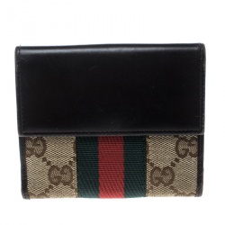 Gucci Dark Brown GG Canvas Web Compact Wallet