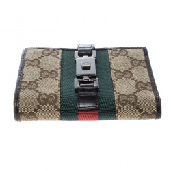 Gucci Dark Brown GG Canvas Web Compact Wallet