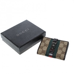 Gucci Dark Brown GG Canvas Web Compact Wallet