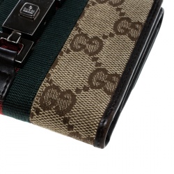 Gucci Dark Brown GG Canvas Web Compact Wallet