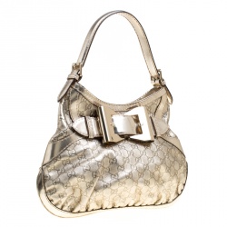 Pre Owned Gucci Light Gold Guccissima Leather Medium Queen Hobo