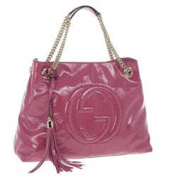 Pre Owned Gucci Pink Patent Leather Soho Tote
