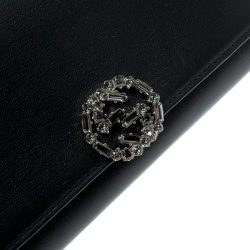  Gucci Black Leather Interlocking GG Crystal Continental Wallet