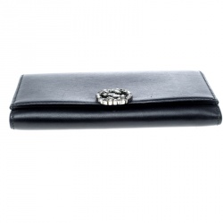  Gucci Black Leather Interlocking GG Crystal Continental Wallet