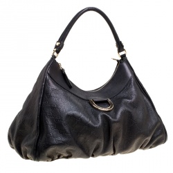 Pre Owned Gucci Metallic Black Leather Large D Ring Hobo