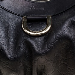 Pre Owned Gucci Metallic Black Leather Large D Ring Hobo