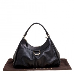 Pre Owned Gucci Metallic Black Leather Large D Ring Hobo