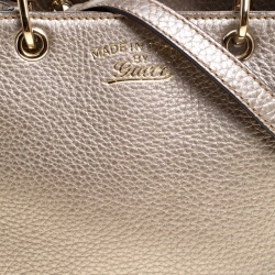 Pre Owned Gucci Metallic Beige Leather Bamboo Top Handle Shopper Tote