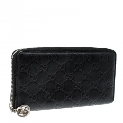 Gucci Black Guccissima Leather Interlocking GG Zip Around Wallet