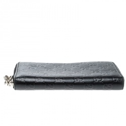 Gucci Black Guccissima Leather Interlocking GG Zip Around Wallet