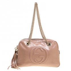 Pre Owned حقيبة كتف غوتشي سوهو جلد بيج متوسطة بسلسلة