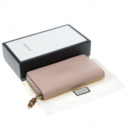 Gucci Blush Pink Leather Bamboo Zip Around Wallet