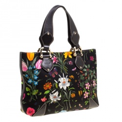 Pre Owned Gucci Black Floral Print Canvas Tote