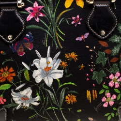 Pre Owned Gucci Black Floral Print Canvas Tote
