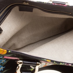 Pre Owned Gucci Black Floral Print Canvas Tote