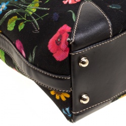 Pre Owned Gucci Black Floral Print Canvas Tote