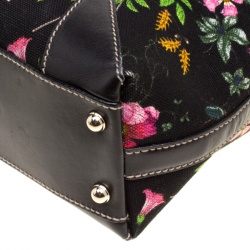 Pre Owned Gucci Black Floral Print Canvas Tote