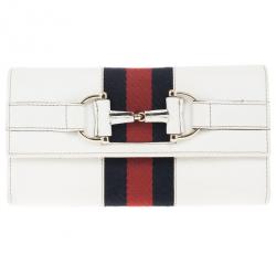 Pre Owned Gucci White Horsebit and Web Detail Continental Wallet
