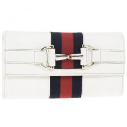 Pre Owned Gucci White Horsebit and Web Detail Continental Wallet