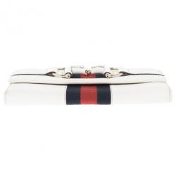 Pre Owned Gucci White Horsebit and Web Detail Continental Wallet