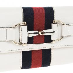 Pre Owned Gucci White Horsebit and Web Detail Continental Wallet