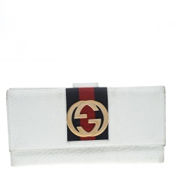 Gucci White Leather Web GG Interlocking Continental Wallet 