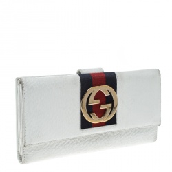 Gucci White Leather Web GG Interlocking Continental Wallet 