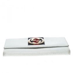 Gucci White Leather Web GG Interlocking Continental Wallet 