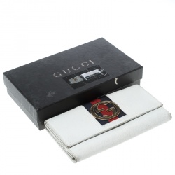 Gucci White Leather Web GG Interlocking Continental Wallet 