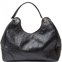 Pre Owned Gucci Black Horsebit Embossed Leather Shoulder Bag