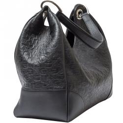 Pre Owned Gucci Black Horsebit Embossed Leather Shoulder Bag