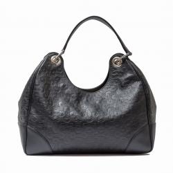 Pre Owned Gucci Black Horsebit Embossed Leather Shoulder Bag