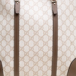 Pre Owned Gucci Off White/Brown GG Supreme Canvas and Leather Large Nice Top Handle Bag