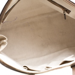 Pre Owned Gucci Off White/Brown GG Supreme Canvas and Leather Large Nice Top Handle Bag