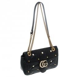 مملوكة مسبقًا Gucci Black Matelasse Leather Pearl Embellished GG Marmont Shoulder Bag