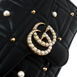 مملوكة مسبقًا Gucci Black Matelasse Leather Pearl Embellished GG Marmont Shoulder Bag