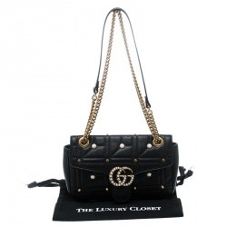 مملوكة مسبقًا Gucci Black Matelasse Leather Pearl Embellished GG Marmont Shoulder Bag