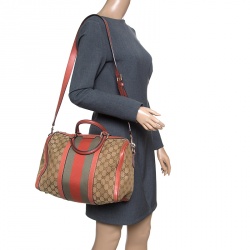 Pre Owned Gucci Brown/Beige GG Canvas Medium Vintage Web Boston Bag