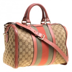 Pre Owned Gucci Brown/Beige GG Canvas Medium Vintage Web Boston Bag