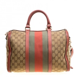Pre Owned Gucci Brown/Beige GG Canvas Medium Vintage Web Boston Bag