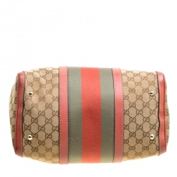 Pre Owned Gucci Brown/Beige GG Canvas Medium Vintage Web Boston Bag