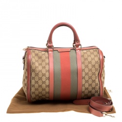 Pre Owned Gucci Brown/Beige GG Canvas Medium Vintage Web Boston Bag