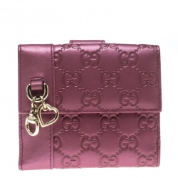 Pre Owned Gucci Metallic Pink Guccissima Leather Compact Wallet